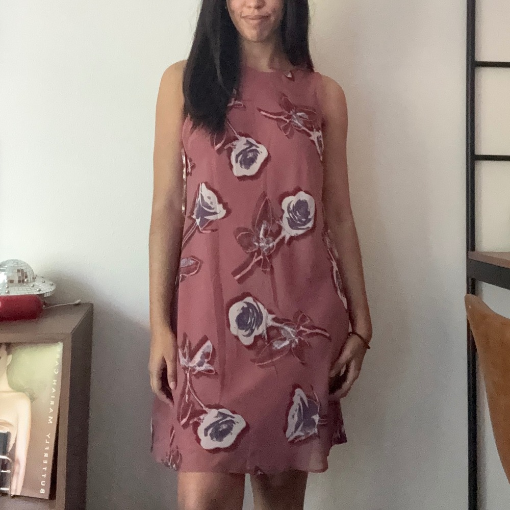 Wild Fable Mauve Floral Rose Sleeveless Shift Dress Keyhole Back Large RN17730